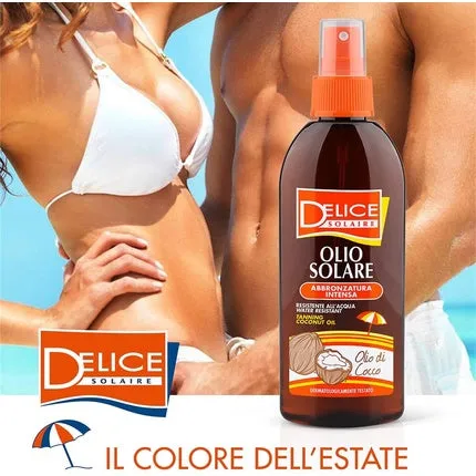 Delice Waterproof sunscreen oil for intense tanning with coconut and jojoba 150 ml Delice Solaire