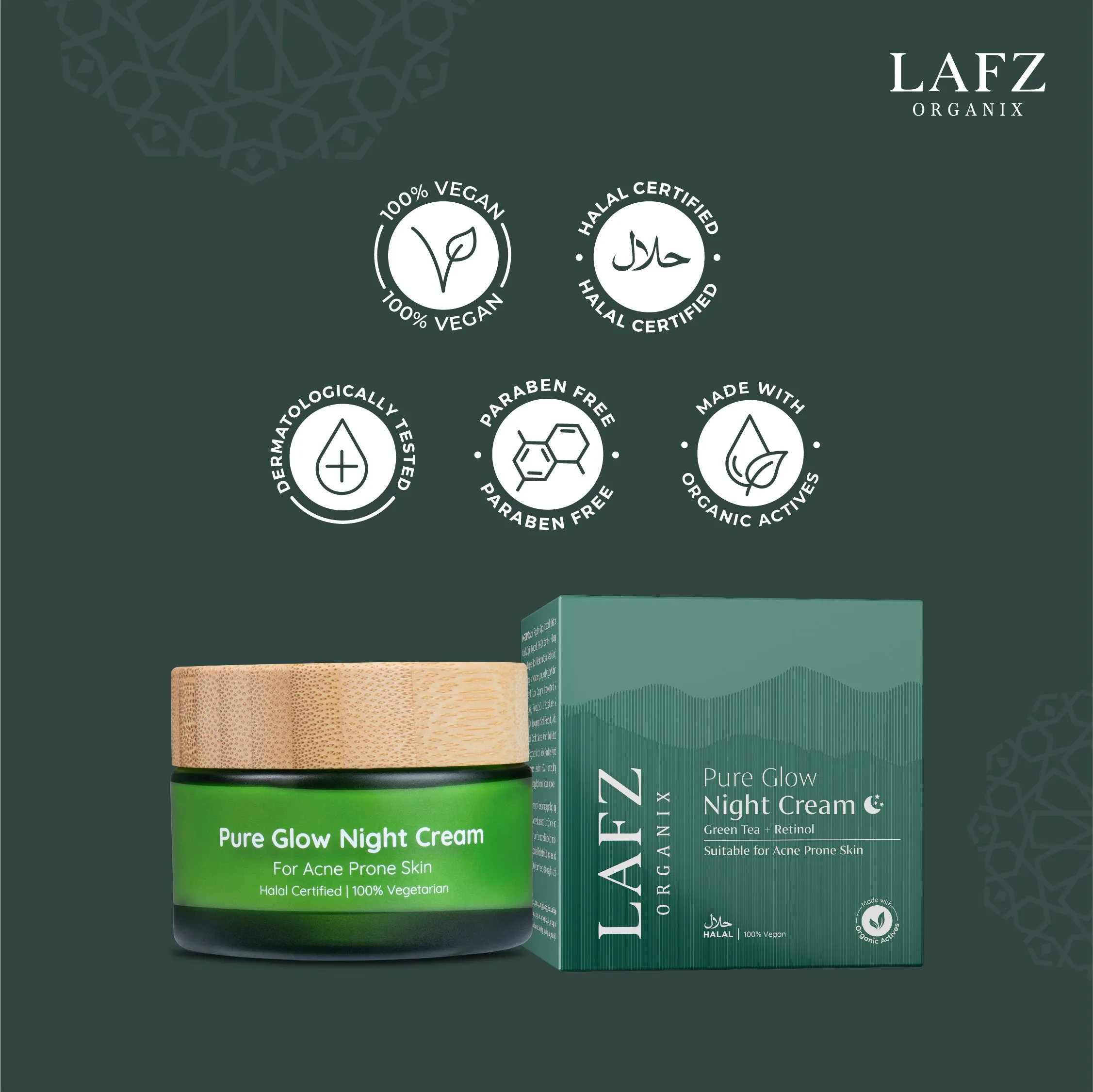 Lafz Organix Pure Glow Night Cream with Green Tea & Retinol