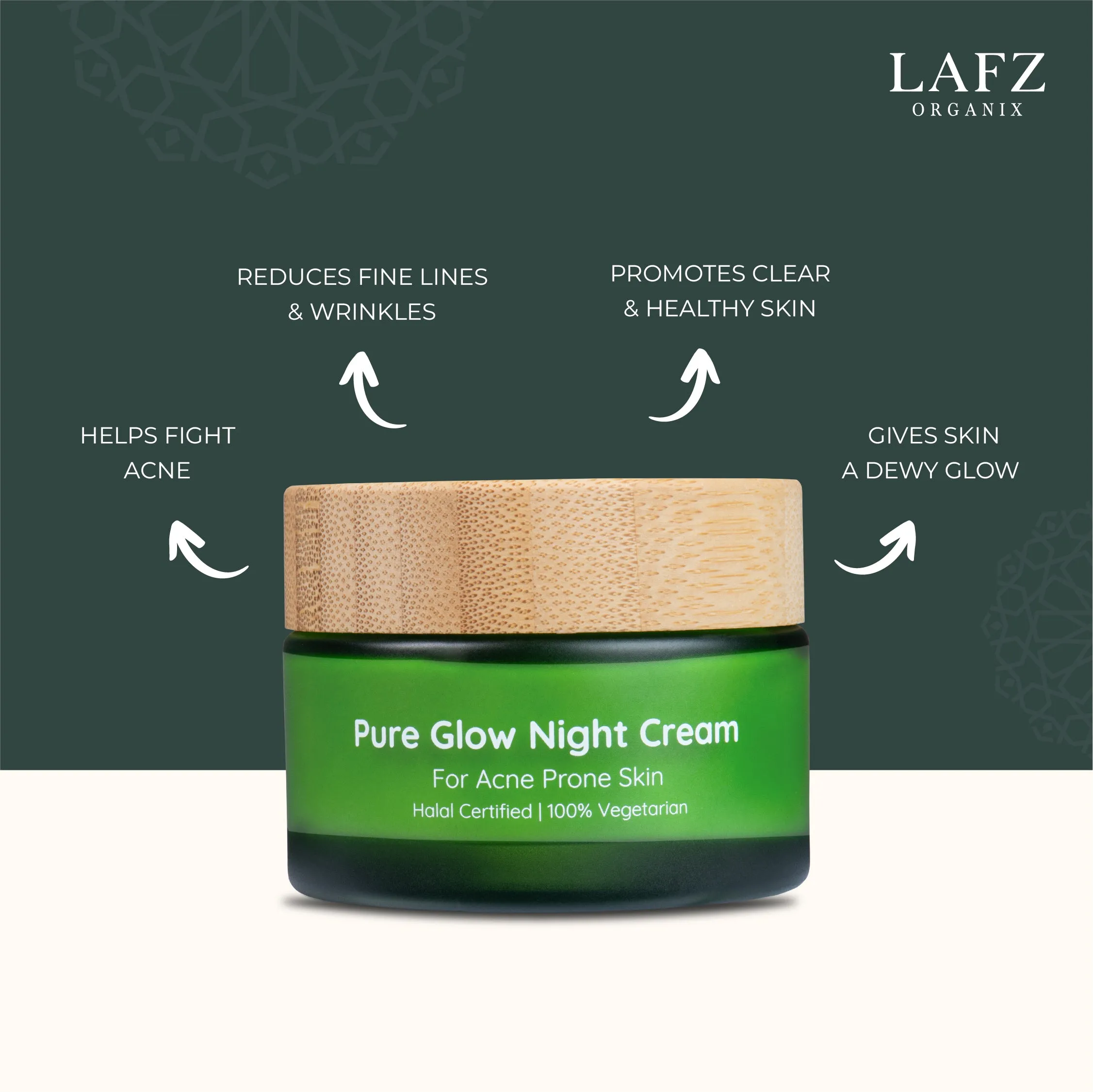 Lafz Organix Pure Glow Night Cream with Green Tea & Retinol