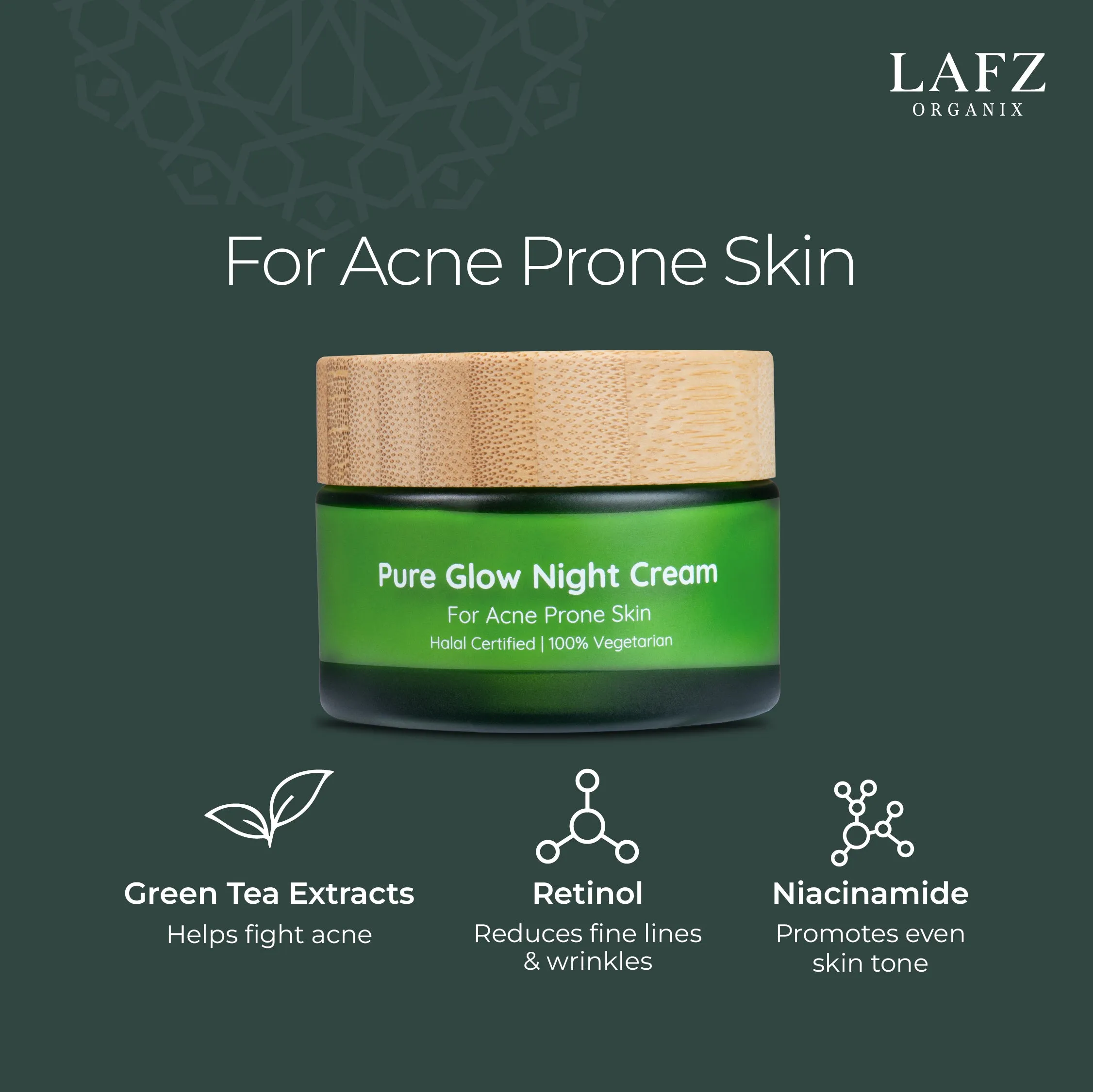 Lafz Organix Pure Glow Night Cream with Green Tea & Retinol