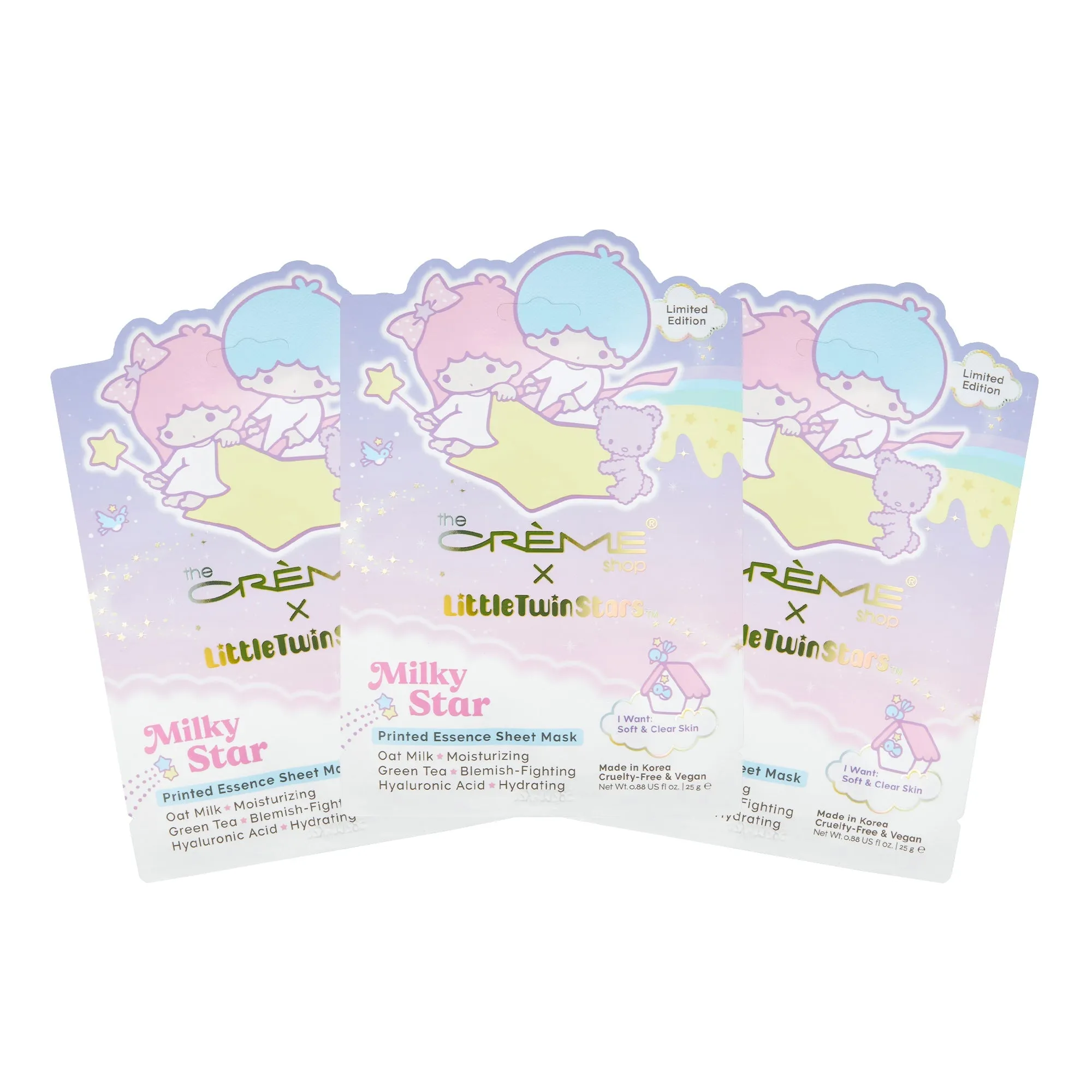 Little Twin Stars Milky Star Printed Essence Sheet Mask (Set of 3)