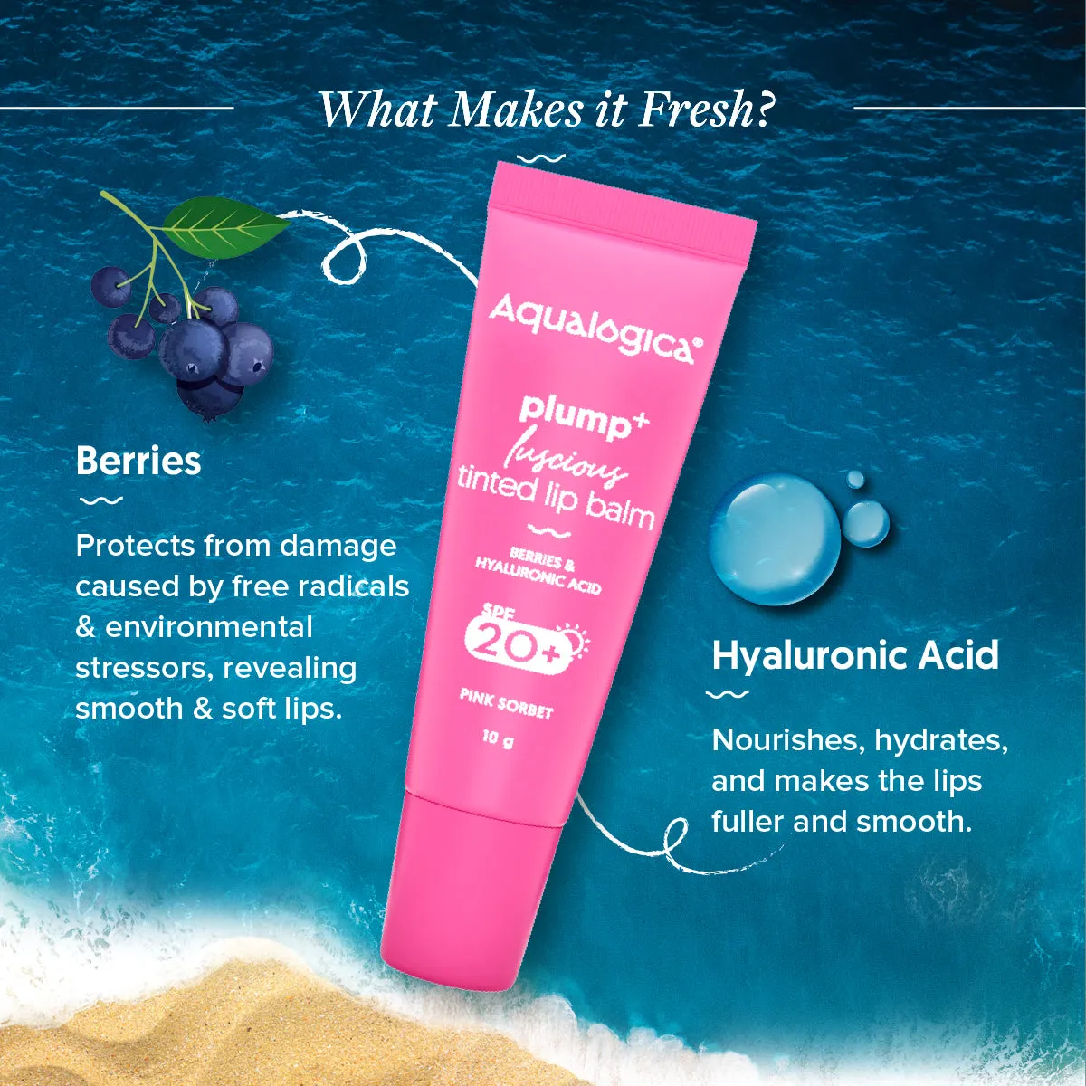 Pink Sorbet Plump  Luscious Tinted SPF 20  Lip Balm with Berries & Hyaluronic Acid - 10g